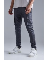 BoohooMAN - Tall Skinny Stacked Coated Twill Cargo Trouser - Lyst