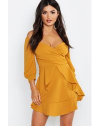 ruffle detail wrap skater dress