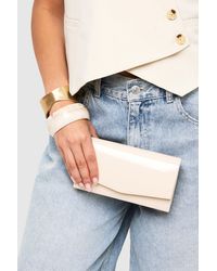 Boohoo - Structured Patent Clutch Bag & Chain - Lyst
