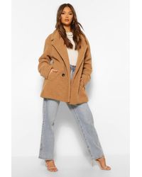 Boohoo Womens Zweireihiger Mantel Aus Teddy-Kunstpelz - Natur