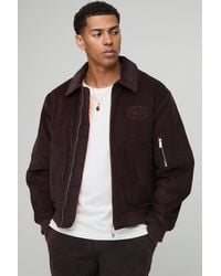 BoohooMAN - Oversized Fit Cord Collared Contrast Lining Bomber Jacket - Lyst