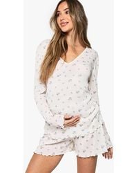 Boohoo - Maternity Ditsy Pointelle Button Top & Short Pj Set - Lyst