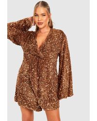 Boohoo - Vestido Plus De Lentejuelas Y Terciopelo Con Nudo Frontal - Lyst