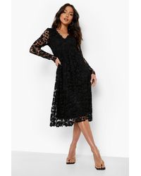 Boohoo Crepe Long Sleeve Tiered Skater 