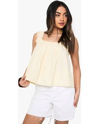 Boohoo - Shirred Strap Cotton Poplin Cami Top - Lyst