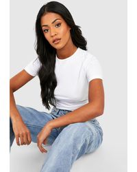 Boohoo - Tall Basic Cotton Blend Short Sleeve Crop Fitted T-shirt - Lyst