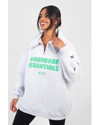 Boohoo - Wardrobe Essentials Puff Print Oversized Half Zip Sweatshirt - Lyst