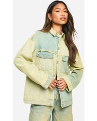 Boohoo - Patchwork Greenwash Fray Detail Oversized Denim Shacket - Lyst