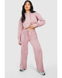 Boohoo - Petite Dsgn Cropped Hoodie Wide Leg Washed Tracksuit - Lyst