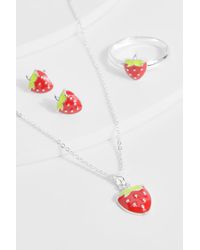 Boohoo - Strawberry Earring, Necklace & Ring Multipack - Lyst