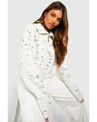 Boohoo - Soft Knit Nep Yarn Half Zip Collar Jumper - Lyst