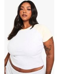 Boohoo - Plus Cotton Contract Ribbed Ringer Sleeve Baby T-Shirt - Lyst