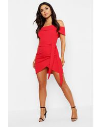 Boohoo - Off The Shoulder Wrap Detail Bodycon Dress - Lyst
