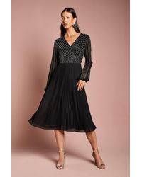 Coast - Embellished Wrap Bodice Midi Dress With Pleated Skirt - Lyst