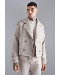 Boohoo - Boxy Salt & Pepper Wool Look Overcoat - Lyst