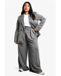 Boohoo - Plus Pleat Front Marl Wide Leg Pants - Lyst