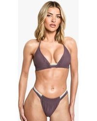 Boohoo - Multicoloured Contrast Strap Ruched Triangle Bikini Top & Tanga Bikini Bottoms Set - Lyst