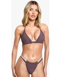 Boohoo - Multicoloured Contrast Strap Ruched Triangle Bikini Top & Tanga Bikini Bottoms Set - Lyst
