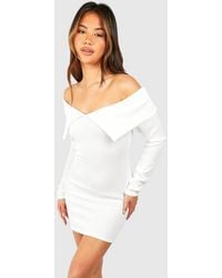 Boohoo - Bardot Heavy Rib Long Sleeve Mini Dress - Lyst