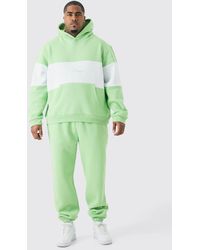 BoohooMAN - Plus Colour Block Man Hooded Tracksuit In Sage - Lyst