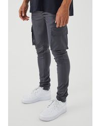 BoohooMAN - Skinny Stacked Coated Twill Cargo Trouser - Lyst