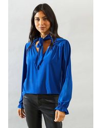 Wallis - Bubble Hem Tie Neck Jersey Top - Lyst