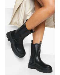 Boohoo Wide Width Chunky High Ankle Chelsea Boots - Black
