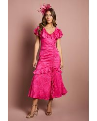 Coast - Frill V Neck Jacquard Midaxi Wedding Guest Dress - Lyst