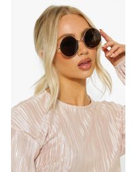 Boohoo - Gold Round Frame Brown Tinted Sunglasses - Lyst