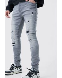 BoohooMAN - Skinny Stretch Ripped Jeans In Ice Grey - Lyst