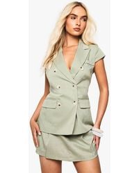Boohoo - Tortoise Button Cap Sleeve Blazer - Lyst