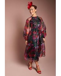 Coast - Organza Wrap Waist Puff Sleeve Midi Dress - Lyst