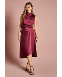 Coast - Satin Midi Dress With Twist Waist - Lyst