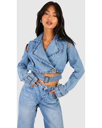Boohoo - Cropped Denim Trench Jacket - Lyst