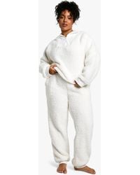 Boohoo - Plus Rib Fleece Half Zip And Jogger Lounge Set - Lyst