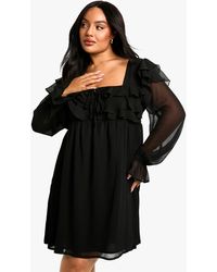 Boohoo - Plus Ruffle Smock Mini Dress - Lyst