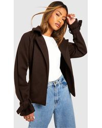 Boohoo - Belted Short Textured Wool Look Trench Coat - Lyst