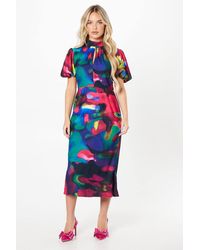 Coast - Petite Printed Puff Sleeve Midi Dress - Lyst