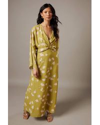 Warehouse Chiffon Wrap Knot Front Maxi Dress in Green | Lyst
