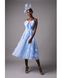 Coast - Frill V Neck Midi Wedding Guest Dress - Lyst