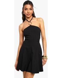 Boohoo - Halter Neck Trim Detail Volume Skater Dress - Lyst