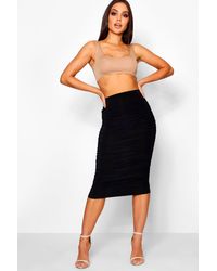 Boohoo Womens Midirock mit durchgehender Raffung - Schwarz