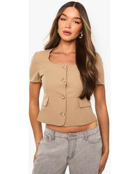 Boohoo - Short Sleeve Button Down Tailored Top - Lyst