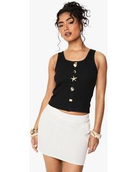 Boohoo - Rib Square Neck Button Embelishment Vest Top - Lyst
