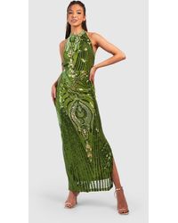 Boohoo - Damask Sequin High Neck Maxi Dress - Lyst