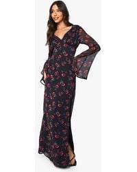 Boohoo - Floral Chiffon Plunge Maxi Dress - Lyst