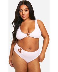Boohoo - Plus Crinkle Heart Trim Bikini Bottoms - Lyst