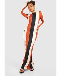 Boohoo - Low Back Scoop Stripe Rib Maxi Dress - Lyst