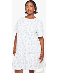Boohoo - Plus Ditsy Drop Hem Smock Dress - Lyst
