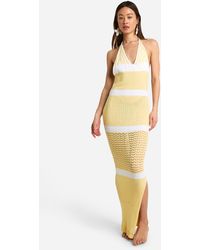 Boohoo - Tall Crochet Beach Halterneck Stripe Maxi Dress - Lyst